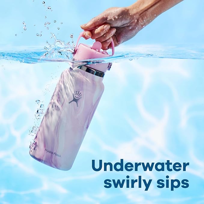 Hydro Flask Water Bottle - Insulated Stainless Steel - Wide Mouth Flex Straw Lid, Non Spill, Leakproof and Refillable in 32 Oz Jelly Pink