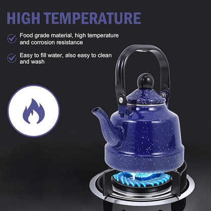 DOITOOL Enamel Tea Kettle Vintage Enamel Teapot 1.1 L Porcelain Tea Kettle Camping Coffee Kettle Stovetop Kettle Hot Water Boiler Pot for Hot Water, Tea Accessories