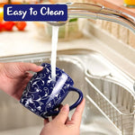 Load image into Gallery viewer, Schliersee 18 OZ Large Coffee Mugs Set of 6, Ceramic Mug for Man Woman, Blue White Geometric Floral Porcelain Cup for Latte, Hot Tea, Cappuccino, Mocha, Cocoa, Housewarming Wedding Mug Present