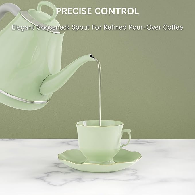 Electric Gooseneck Kettle, 1L 1500WFast Boil, 100% Stainless Steel BPA Free Pour-Over Coffee & Tea Kettle,Water Boiler with Auto Shut & Boil-Dry Protectio,Green