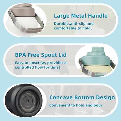 BJPKPK Half Gallon Insulated Water Bottles, 64oz Water Jug with Metal Handle & BPA Free Spout Lid, Dishwasher Safe Thermo, Large Stainless Steel Gym Sport Jugs, Black Grey