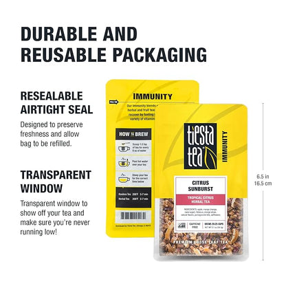 Tiesta Tea - Citrus Sunburst, Loose Leaf, Tropical Citrus Herbal Tea, Premium Non-Caffeinated Fruit Blend, Make Hot or Iced, Brews Up to 25 Cups, 2.1 Ounce Resealable Pouch