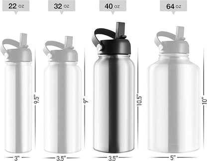 Stainless Steel Insulated Water Bottle and Travel Mug for Hot and Cold Beverages, Wide Mouth, Double Wall Insulated Hydration Sports Water Bottle for Hiking, Biking, Outdoor, 40 OZ BPA Free