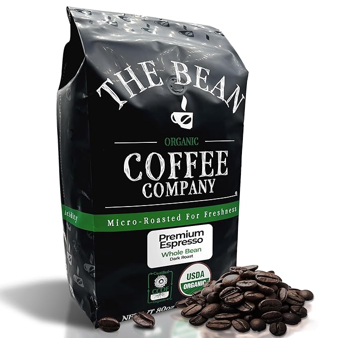 The Bean Organic Coffee Company Premium Espresso, Dark Roast, Whole Bean Coffee, 5-Pound Bag