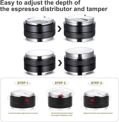 Espresso Accessories Kit 51mm Tamper: 51mm Espresso Tamper and Coffee Distributor, Espresso Tamper Kit Barista Tools with WDT Tool Tamping Mat Brush | Dual Head Espresso Leveler for 51mm Portafilter