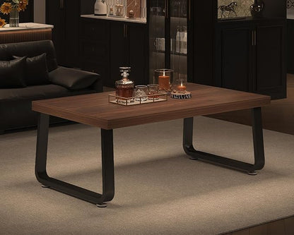 HSH Rustic Walnut Coffee Table, 39” Mid Century Modern Center Table, Rectangle Industrial Living Room Coffee Table, Simple Farmhouse Wood and Metal Tea Coffee Tables for Home Bedroom, Walnut, 39 in