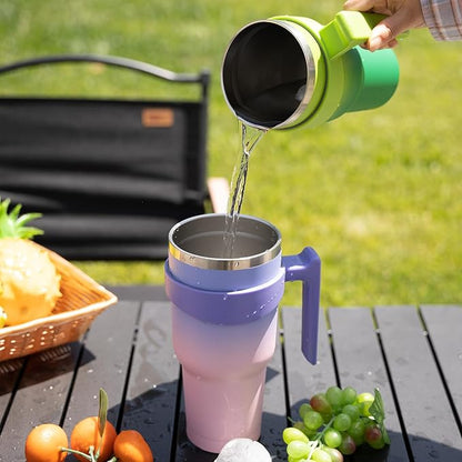 BJPKPK 40 oz Tumbler With Handle And Straw Lid Stainless Steel Travel Mugs Insulated Tumbler Cups,Pastel Sunset