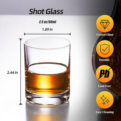 KAMMAK Shot Glasses Set of 2, 60ml/2oz Clear Espresso Shot Glass with Heavy Base for Bar Restaurants Home, Small Whiskey Shot Glass for Vodka, Whiskey, Tequila, Spirits & Liquors