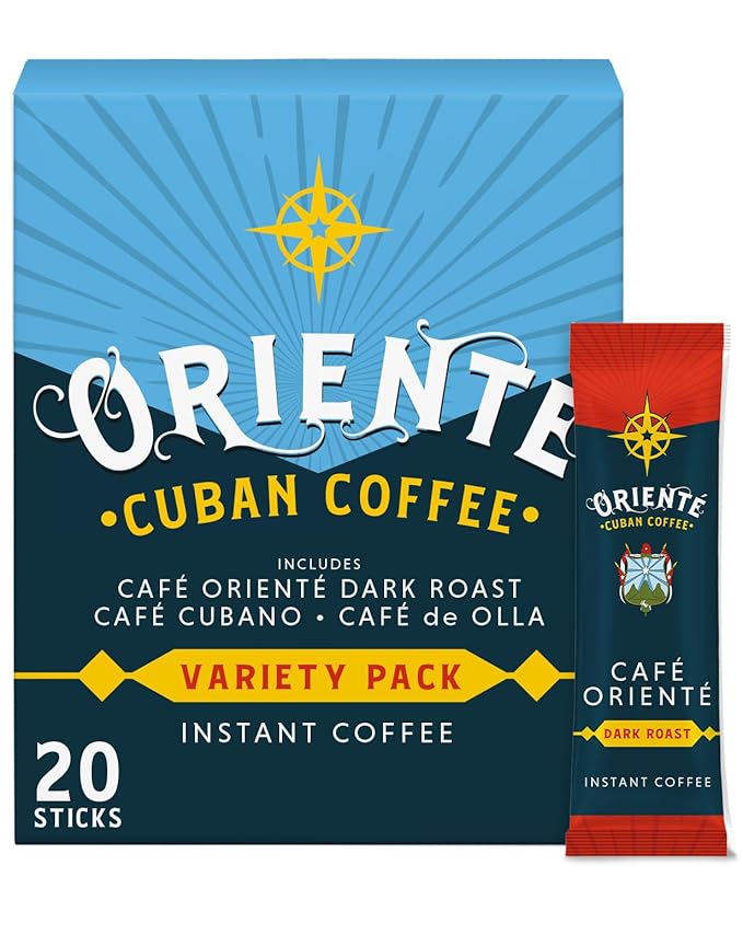 Oriente Cuban Coffee Roasters Variety Pack - 20 ct Instant Coffee (Cafe Oriente, Cafe Cubano, Cafe De Olla) - 100% Arabica Coffee for Hot or Iced Coffee