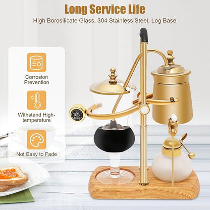 JOMCYDM Balance Syphon Coffee Maker Elegant Unique Belgian Machine for Coffee and Tea Easy to Clean Integrated Filter Gold Accents Decorative Design Best Tasting Coffee Espresso Brewer