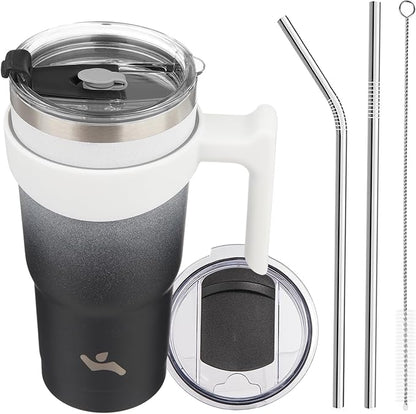 20 oz Tumbler with Handle and 2 Straw 2 Lid, Insulated Water Bottle Stainless Steel Vacuum Cup Reusable Travel Mug,Day Night