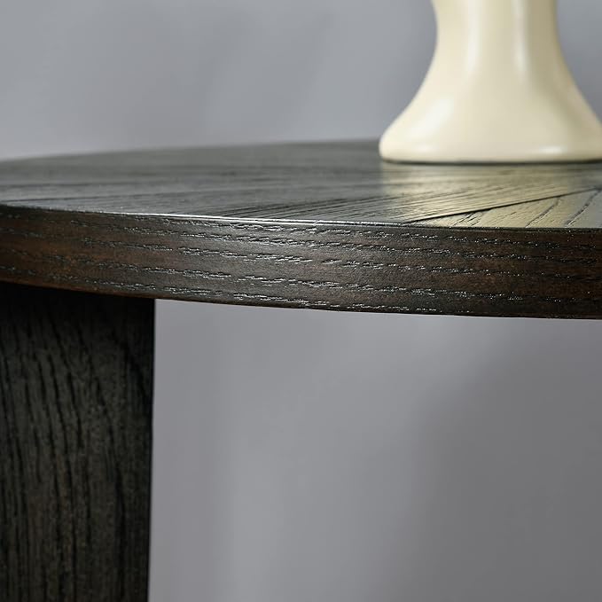 PADMA HOUSE 19.3" Round Wood End Table, 2-Tier Solid Wood Rounded Accent Side Table Circle Nightstand Table with Storage Shelf Vintage Furniture for Home Living Room Bedroom,Black Brown 3338BK