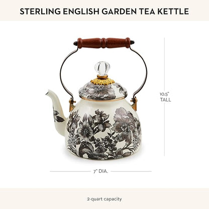 MACKENZIE-CHILDS 2-Quart Enamel Tea Kettle, Cute Tea Kettle for Stovetop, Sterling English Garden