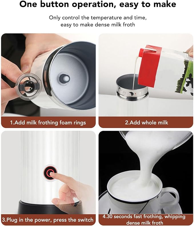 Electric Milk Frother, 230ml Electric Milk Frother Full Automatic Milk Frother Hot Cold Milk Foamer Frother for Cappuccinos Macchiato(American plug, voltage: 110-120V)