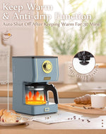 Load image into Gallery viewer, Amaste Coffee Maker, 5 Cup Coffee Pot with Three Brewing Modes, Retro Coffee Maker with Glass Carafe &amp; Reusable Coffee Filter, Drip Coffee Maker Ideal for Home or Office, Keep Warm, Ash Blue