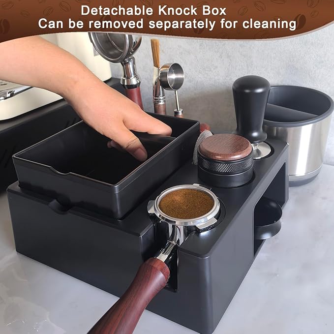 Espresso tamping station knock box,tamper station,Espresso station fit for storage 51-58mm tamper,distributor,portafilter,puck screen accessories,9 in 1 espresso knock box and tamper station