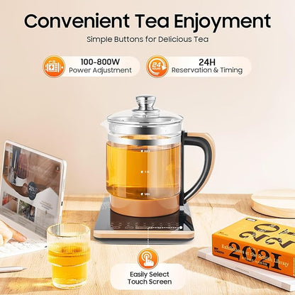 Electric Tea Kettle, 1.8L 800W Multifunctional Glass Kettle Health Pot Tea Maker Household W/Filter+ Digital Heating Base For Health Medicine Meals, Boiled Eggs, Noodles, Coffee, Soup, Hot Pot