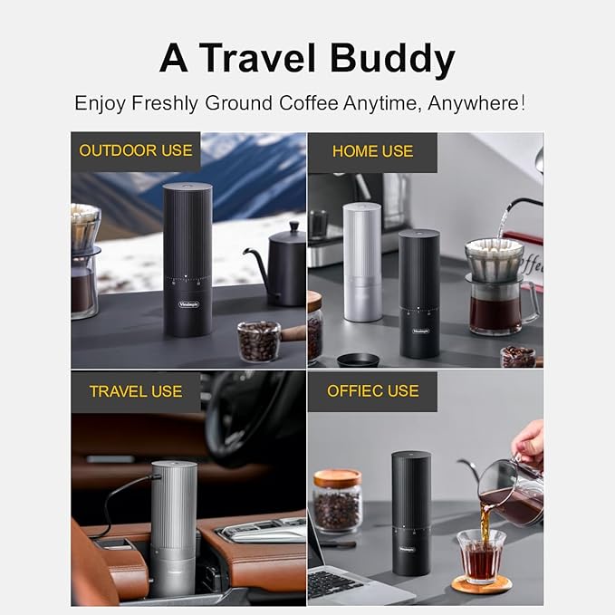 V6 Pro Portable Coffee Grinder Electric, 60 Grind Settings USB-C Rechargeable, 4400mAh for Espresso to Cold Brew, Wireless Rechargeable Coffee Grinders for Travel, Camping, Office