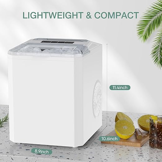 SMUG Ice Makers Countertop with Handle, Portable Ice Machine, 9 Bullet Ice Cubes in 6 Mins, 26lbs in 24Hrs, Auto-Cleaning, with Basket and Scoop, for Home, Kitchen, RV, Camping, White