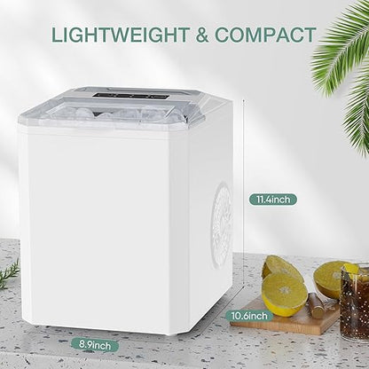 SMUG Ice Makers Countertop with Handle, Portable Ice Machine, 9 Bullet Ice Cubes in 6 Mins, 26lbs in 24Hrs, Auto-Cleaning, with Basket and Scoop, for Home, Kitchen, RV, Camping, White