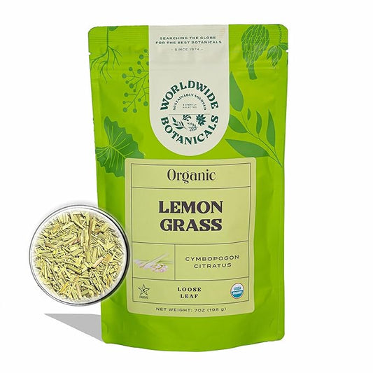 Worldwide Botanicals Organic Lemon Grass Leaves – 7oz - Loose Leaf - Cut and Sifted – 100% pure Cymbopogon citratus - Zacate de limon - Resealable Bag for Freshness - Perfect for Cooking and Tea