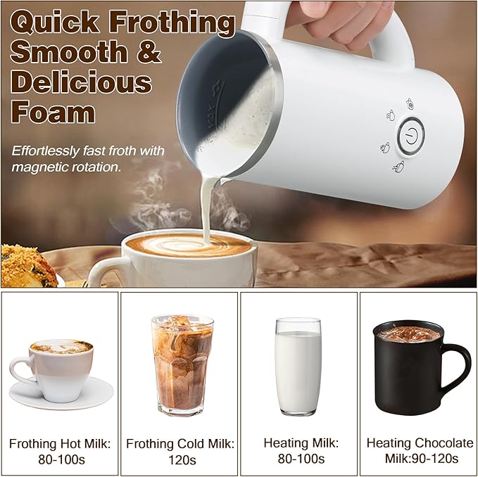 Milk Frother and Steamer, Electric 4-in-1 Hot and Cold Foam Maker, Automatic Milk Warmer with Two Whisks for Latte Cappuccino Hot Chocolate, 10.1oz/300ml, White