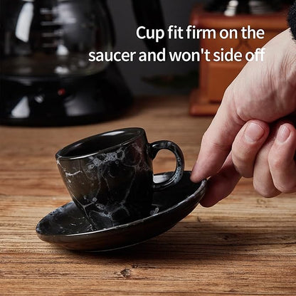 SIDUCAL Espresso Cups Set of 6,2 Ounce Ceramic Coffee Cups with Saucers,Porcelain Double Espresso Shot Cup Set,Gift Box for Boyfriend Gift(Black)