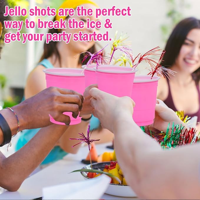 100 Pcs Pink Plastic Shot Cups, Disposable Shot Glasses 2 oz Plastic Mini Cups for Birthday, Bachelorette Party, Tasting Serving, Jello Shots, Baby Shower, Parties Favor & Supplies