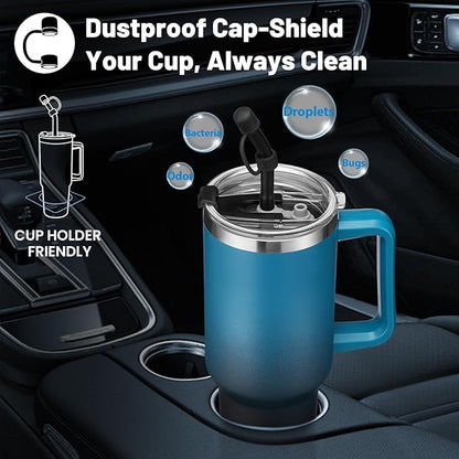 40oz Tumbler with Handle and Straw Lid - Insulated Water Bottle Keep Cold-34H, Stainless Steel Hydro Cup Travel Flask with Dust-proof Cap, Rubber Base, Coffee Mug for Men Women