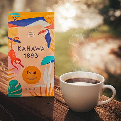 Kahawa 1893 Ground Coffee Medium Roast Decaf Blend 12 Oz - As Seen on Shark Tank, Naturally Sweet, Organically Grown, Ethically & Sustainably Sourced