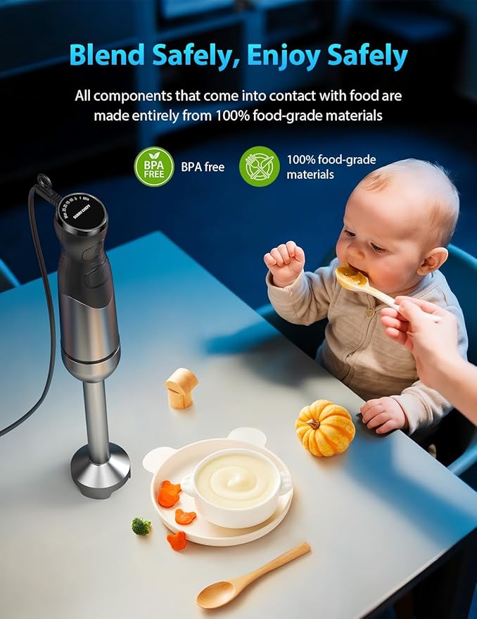 2025 New 1000W Handheld Immersion Blender Handheld – 25-Speed, Stainless Steel, Hand Blender, Corded Hand Mixer with Heavy-Duty Copper Brushless Motor & Gift Box