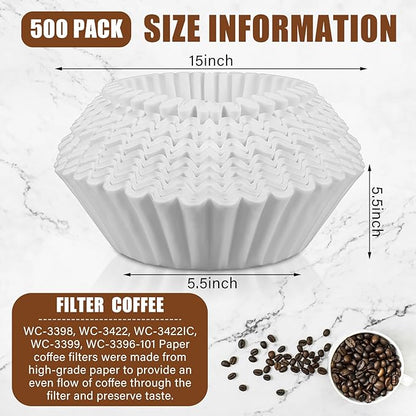 500 Pcs Extra Large Coffee Filters Disposable White Commercial Paper Filters for Coffee Brewing, Restaurants, Large Brewers, No Overflow, No Tearing(15in X 5-1/2in)