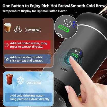 Portable Coffee Maker for Travel & Camping, Portable Espresso Maker for Travel, Rechargeable Cordless Battery Operated Coffee Makers for Ground Coffee, NS Capsule RV, Hiking, Office(Grey)