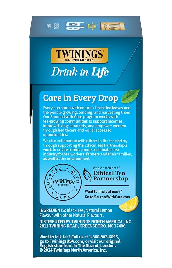 Twinings Lemon Black Iced Tea, 72 Oversized Tea Bags, Makes 18 Pitchers or 144 Servings, Unsweetened, Caffeinated, 72 Count (Pack of 1)