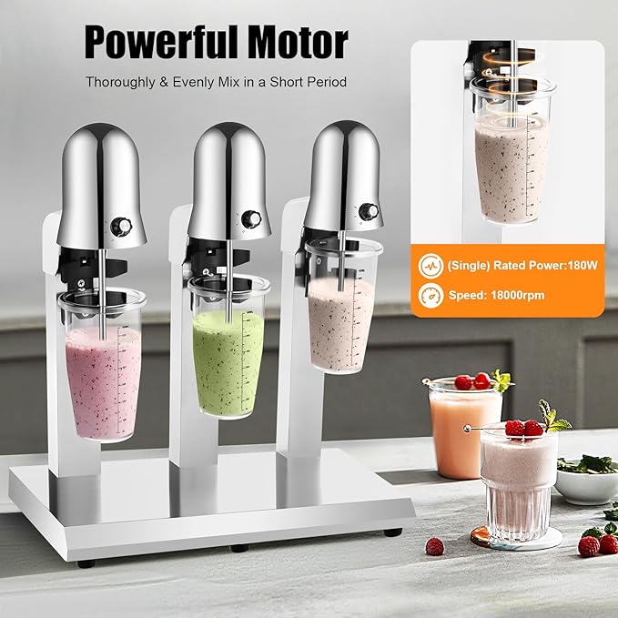 Commercial Stainless Steel Milk Shake Machine, Stainless Steel Milk Shaking Machine, Three Head Drink Mixer 110V (Three Head)