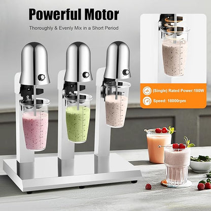 Commercial Stainless Steel Milk Shake Machine, Stainless Steel Milk Shaking Machine, Three Head Drink Mixer 110V (Three Head)