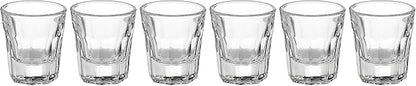 Restaurantware Otto 1 Ounce Shot Glasses Set Of 6 Paneled Whiskey Shot Glasses - Fine-Blown Heavy Base Dishwasher-Safe Clear Glass Shot Glass Set Chip-Resistant For Whiskey Tequila or Vodka
