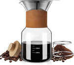 Load image into Gallery viewer, Pour Over Coffee Maker with Double-Layer Stainless Steel Filter, 20 oz Pour Over Coffee Dripper, Glass Carafe with Vintage Leather Collar and Cork Lid &amp; Filter Stand for Espresso