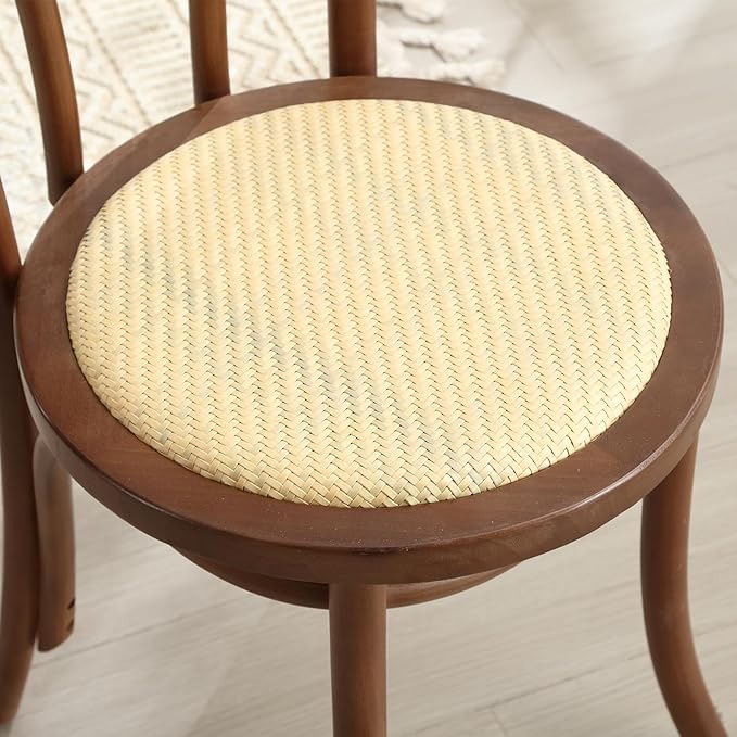 Kmax Vintage Dining Chairs Set of 2, Thonet Soild Wood Rattan Dining Room Chairs Armless French Country Kitchen Chairs Accent Chair for Wedding Hotel Dessert Shop Cafe Business, Walnut