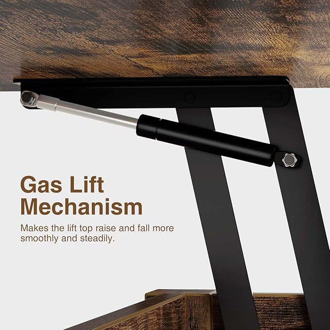 Rolanstar Coffee Table Lift Top, Multi-Function Convertible Coffee Table with Drawers and Hidden Compartment, Converts to Dining Table for Living Room, Home Office, Rustic Brown