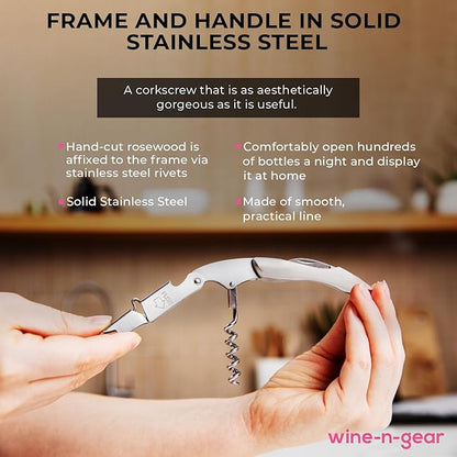 Prestige Waiters Wine Bottle Opener By Coutale Sommelier - Stainless Steel - French Patented Spring-Loaded Double Lever Wine Bottle Opener for Bartenders and Gifts