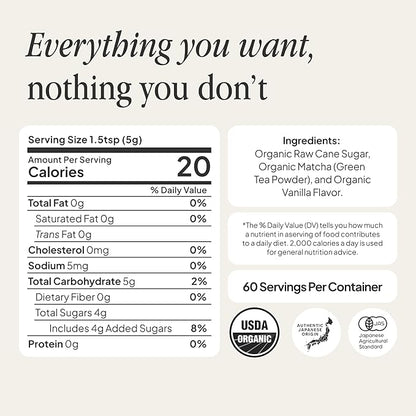 Morning Made Vanilla Flavored Ceremonial Grade Matcha Powder | 8.46oz (240g) Resealable Tin | 60 Servings Premium Japanese Green Tea | Sweetened with Organic Sugar | Rich in Antioxidants & Energy Boosting