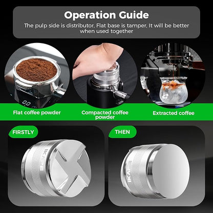 IKAPE Coffee Products, 58mm Coffee Distributor & Hand Tamper, Adjustable Depth Espresso Distributor Fits All 58mm Espresso Portafilter(Silver))