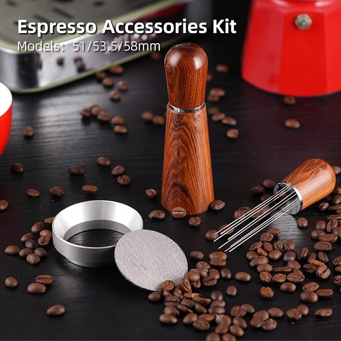 51mm Espresso Accessories Kit,316 Stainless Steel WDT Tool Espresso,Dosing Funnel and Puck Screen Set，Espresso Distribution Tool,Espresso Coffee Stirrer for Barista
