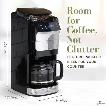 12-Cup Digital Drip Coffee Maker with Built-In Burr Grinder | Programmable Coffee Machine | Reusable Filter and Refillable Water Tank | Warming Plate with Glass Coffee Pot
