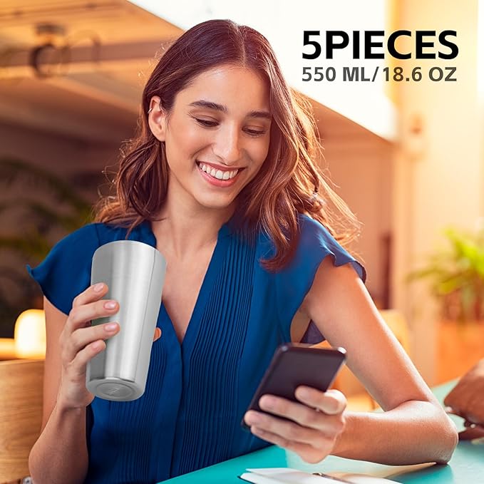5 Pack 18.6oz Stainless Steel Insulated Cup, Double Wall Vacuum Small Metal Cup, Reusable Camping Cups Unbreakable Indoor Outdoor for Party, Home, Office, BBQ, Sliver