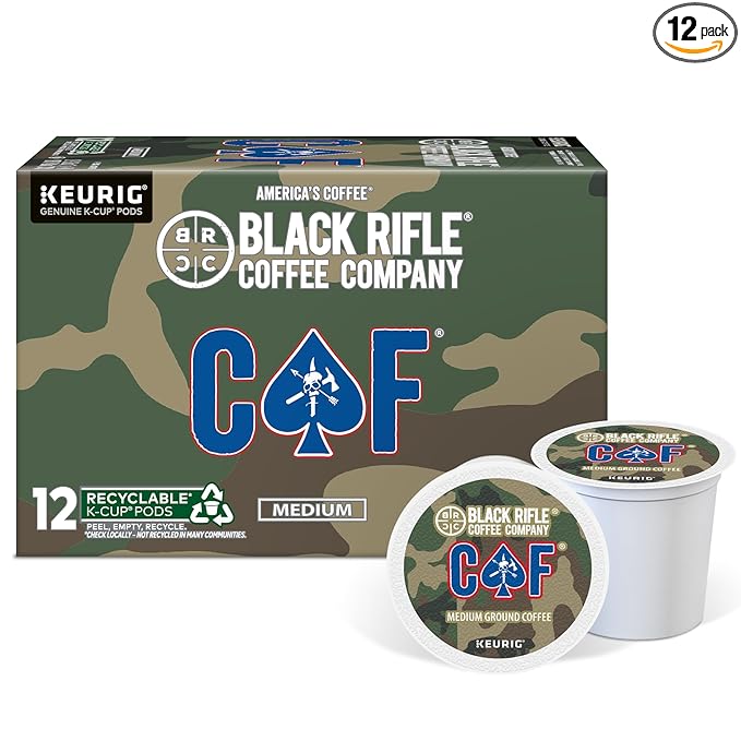 Black Rifle Coffee Company CAF, 12 Count, Medium Roast K Cups - Single Serve K Cups Coffee Pods - Kcup Pods Compatible with Keurig 1.0 & 2.0 - Made from Arabica Beans