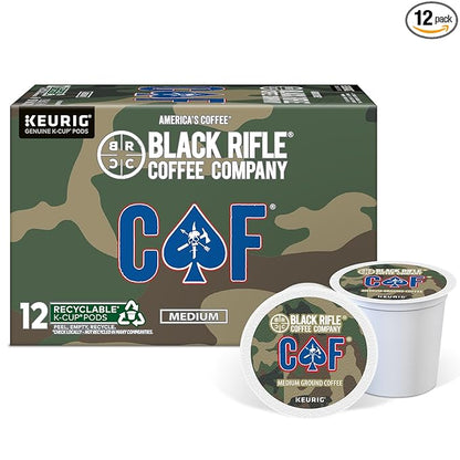 Black Rifle Coffee Company CAF, 12 Count, Medium Roast K Cups - Single Serve K Cups Coffee Pods - Kcup Pods Compatible with Keurig 1.0 & 2.0 - Made from Arabica Beans