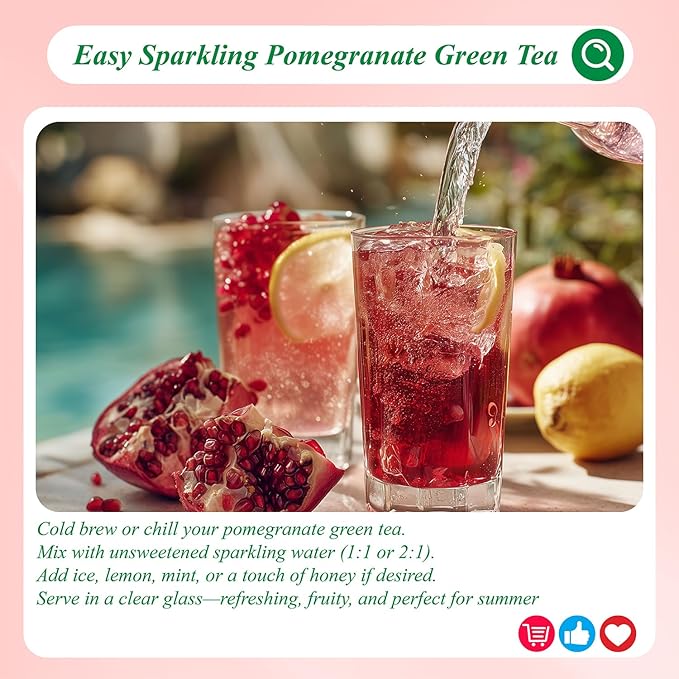 WT WEETEE Pomegranate Green Tea Bags 100 Count, Made of Sencha Green Tea with Pomegranate Flavor, Hibiscus & More, Caffeinated Tea