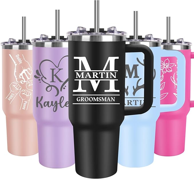 Personalized 40 Oz Tumbler with Handle, Custom Tumbler With Name - Lid and Straw, Stainless Steel Coffee Tumbler Travel Coffee Mug Cup, Personalized Gift for Women Men Birthday